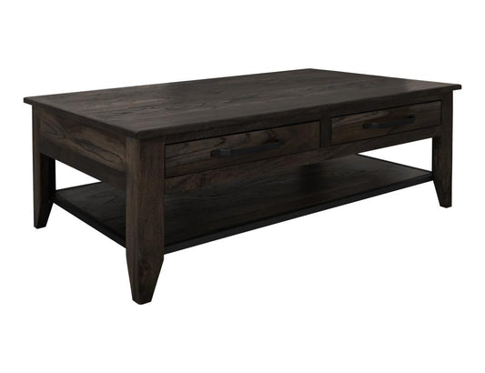 4 Drawer Dark Teak Cocktail Table with Shelf | Mango Wood