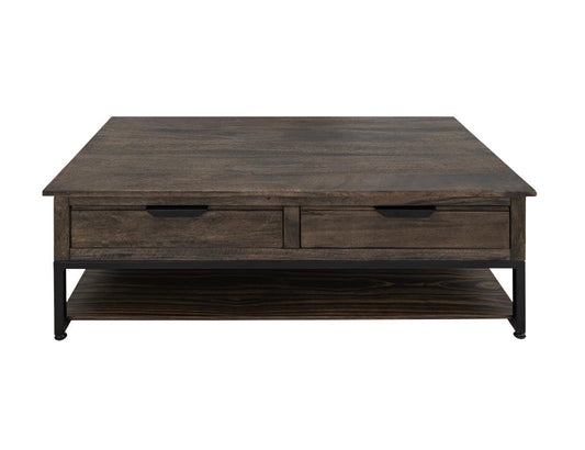 4 Drawer Cocktail Table with Shelf - Dark Mita Wood & Metal