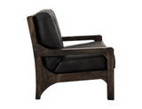 Balam Wooden Frame Armchair - Black Faux Leather Button Tufted