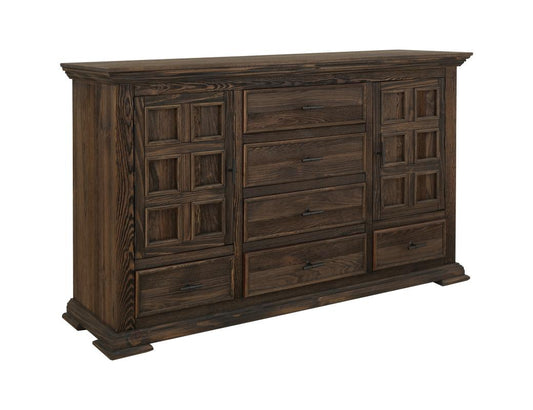 6 Drawer & 2 Door Solid Wood Dresser with Deep Brown Lacquer Finish
