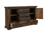6 Drawer & 2 Door Solid Wood Dresser with Deep Brown Lacquer Finish