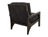 Balam Wooden Frame Armchair - Black Faux Leather Button Tufted