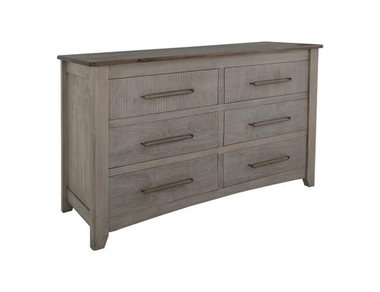 6 Drawer Dresser with Metal Handles | Ridge Light Gray & Brown