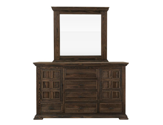 6 Drawer & 2 Door Solid Wood Dresser with Deep Brown Lacquer Finish