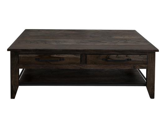 4 Drawer Dark Teak Cocktail Table with Shelf | Mango Wood