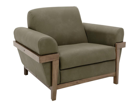 Mezquite Armchair - Mid-Century Green Faux Leather & Solid Pine Wood