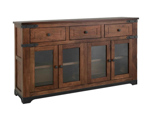 3 Drawer 4 Glass Doors 70" Parota Wood Console Table