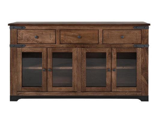 3 Drawer 4 Glass Doors 70" Parota Wood Console Table