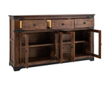 3 Drawer 4 Glass Doors 70" Parota Wood Console Table