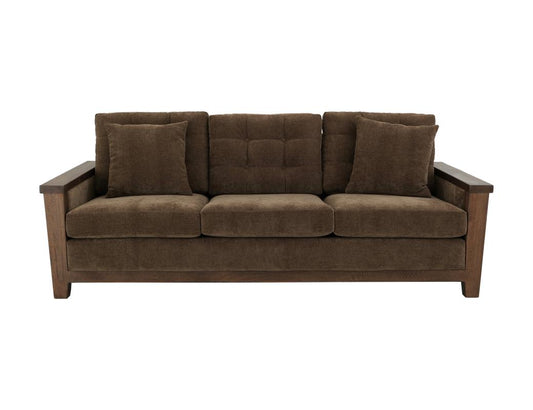 Walnut Wooden Frame Upholstered Sofa | Modern Rustic Design
