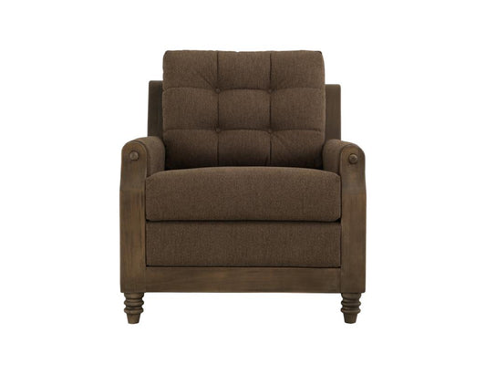 Wooden Frame Armchair - Xel-Ha II Tufted Brown Fabric Chair