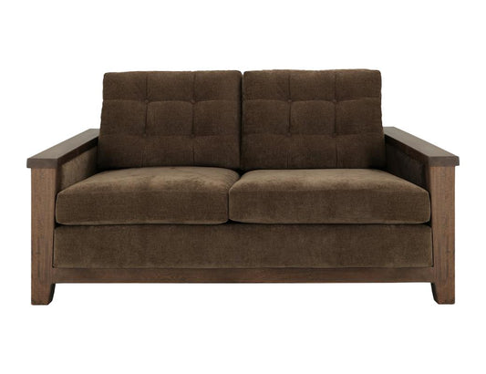 Wooden Frame Upholstered Loveseat | Walnut Brown Tufted Sofa