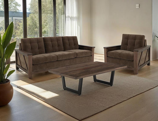 Walnut Wooden Armchair - Tufted Design with Durable Fabric