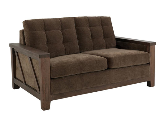 Wooden Frame Upholstered Loveseat | Walnut Brown Tufted Sofa