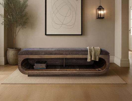 Balam Wooden Bench with Cushioned Seat | Mango & Teak