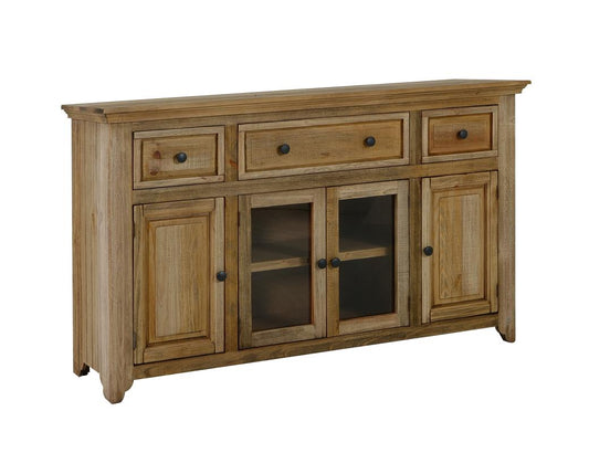 3 Drawer 4 Door Console - Farmhouse Style Solid Pine Wood