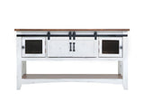 Pueblo White Sliding Door Sofa Table - Solid Pine Rustic