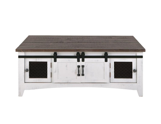 Pueblo White Cocktail Table - Sliding Doors Metal Mesh