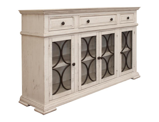 4 Glass Doors 3 Drawers Console - Solid Pine Wood Bonanza