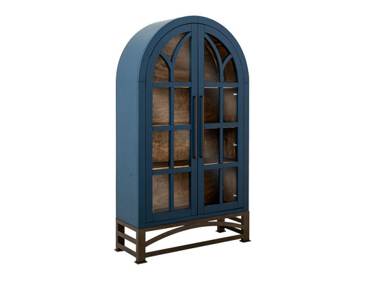 2 Glass Door Cabinet | Mid-Century French Design Pine Wood