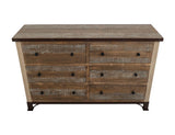 6 Drawer Dresser - Solid Pine Wood Antique Rustic Style