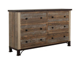 6 Drawer Dresser - Solid Pine Wood Antique Rustic Style