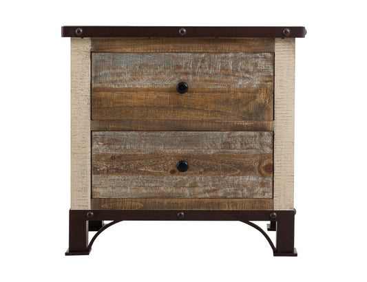 2 Drawer Nightstand | Rustic Antique Pine Wood Design