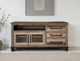 3 Drawer 2 Door 62 inch TV Stand - Loft Brown Pine Wood