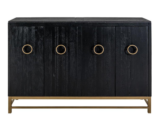 Ebano 4 Door Console - Black & Gold Stone Top Modern Deco