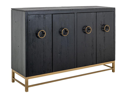 Ebano 4 Door Console - Black & Gold Stone Top Modern Deco