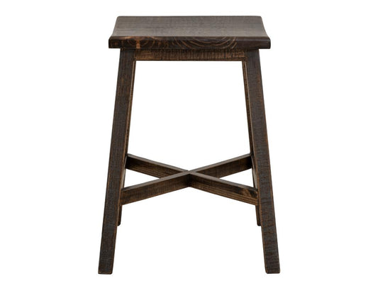 24" Wooden Stool - Hand-Stained Pine Saddle Seat Bar Stool