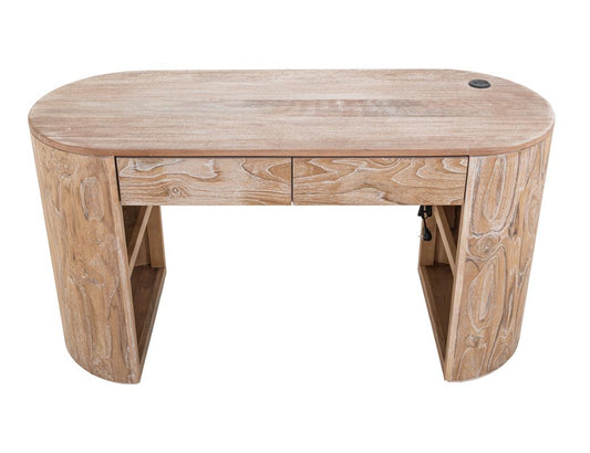 2 Drawer White Balam Mango & Teak Wood Desk - Modern Office
