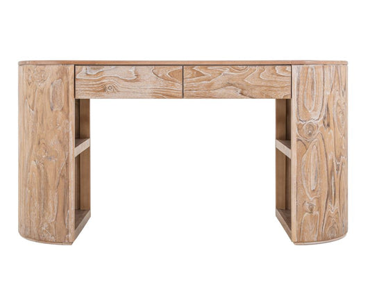 2 Drawer White Balam Mango & Teak Wood Desk - Modern Office