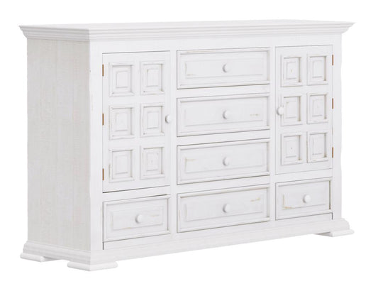 6 Drawer 2 Door Dresser White Solid Pine Wood Transitional Design