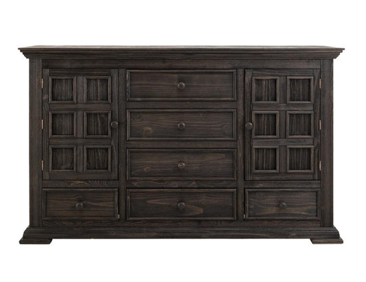 Terra Dark 6 Drawer & 2 Door Dresser | Solid Pine Wood