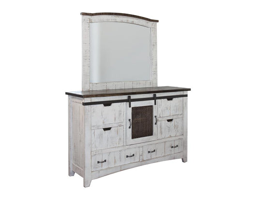 Pueblo White Solid Pine Mirror - Rustic Hand-Distressed Design