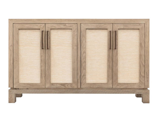 Solara 4 Door Console - White Lacquer Melina Wood with Yucca Fiber