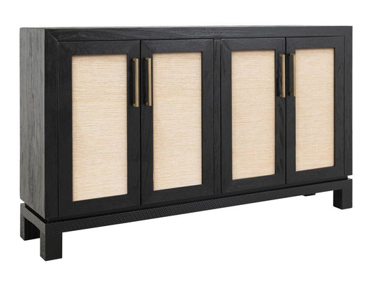Solara 4 Door Console - Black Lacquer Melina Wood with Yucca Fiber