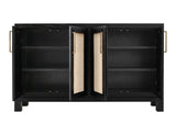 Solara 4 Door Console - Black Lacquer Melina Wood with Yucca Fiber