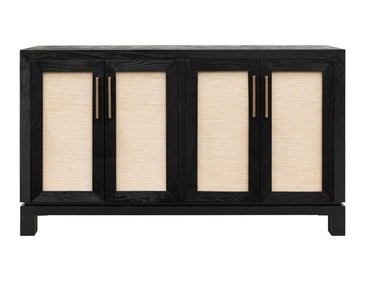 Solara 4 Door Console - Black Lacquer Melina Wood with Yucca Fiber
