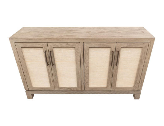 Solara 4 Door Console - White Lacquer Melina Wood with Yucca Fiber