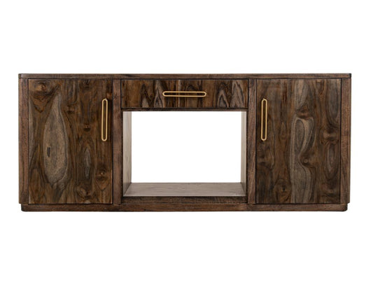 80-inch Black Balam TV Stand with Fireplace Insert | Mango & Teak