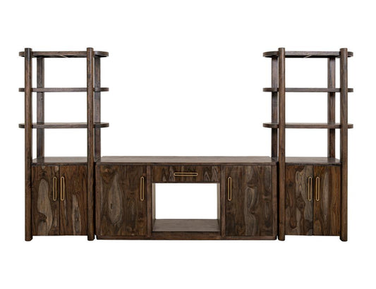 Black Balam Wall Unit - Handcrafted Mango & Teak Wood TV Stand
