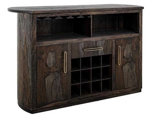 1-Drawer 2-Door Bar with Wine Storage | Black Balam Mango Teak