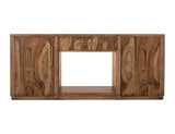 70 Inch Mango Teak TV Stand with Fireplace Insert & Storage