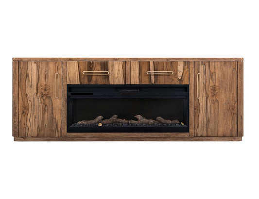 2 Drawer 2 Door 80in TV Stand - Mango & Teak Wood Fireplace