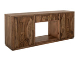 70 Inch Mango Teak TV Stand with Fireplace Insert & Storage