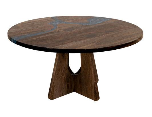 Zaphiro Round Dining Table | Handcrafted Parota Wood & Sapphire Epoxy