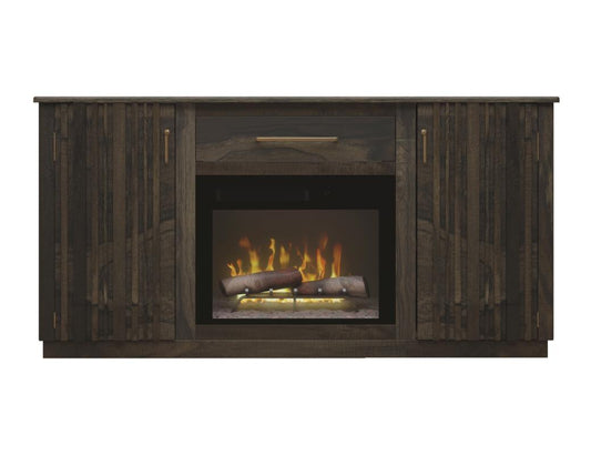 1 Drawer 2 Doors Fireplace TV Stand - Mango Wood Electric Fireplace