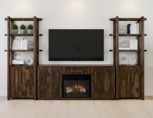 Black Balam Wall Unit - Handcrafted Mango & Teak Wood TV Stand